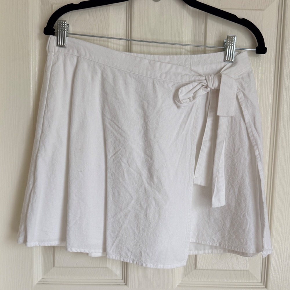 A New Day White Cotton Blend Wrap Front Mini Skirt Side Tie Size M